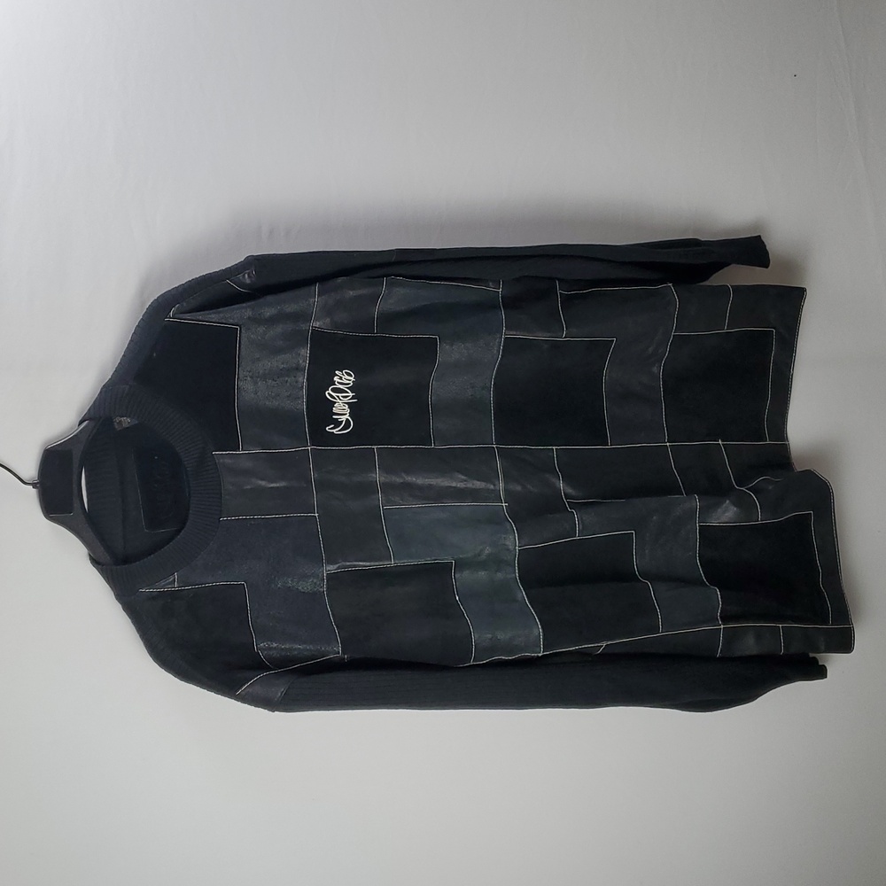 Vintage Snoop Dogg Leather Black Patch Suede Colorblock Sweater Sz XL Y2K HipHop